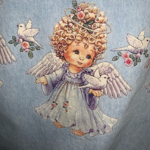 90s Light Blue Denim Shirt with Angel and dove patches long sleeve button down S - Picture 12 of 12